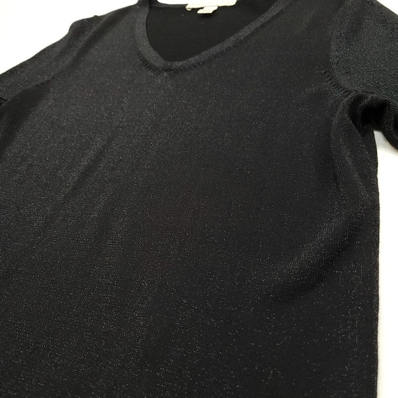 Belford Sweater Women Large Black Silk Cotton Metallic Short Sleeve V-Neck Knit‎ - Picture 9 of 9